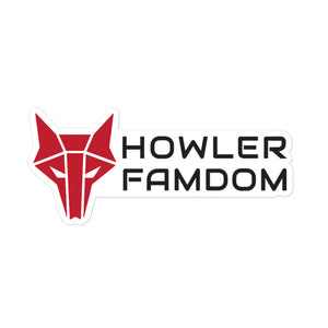 White sticker with red wolf Howler sigil and the words Howler Famdom in black