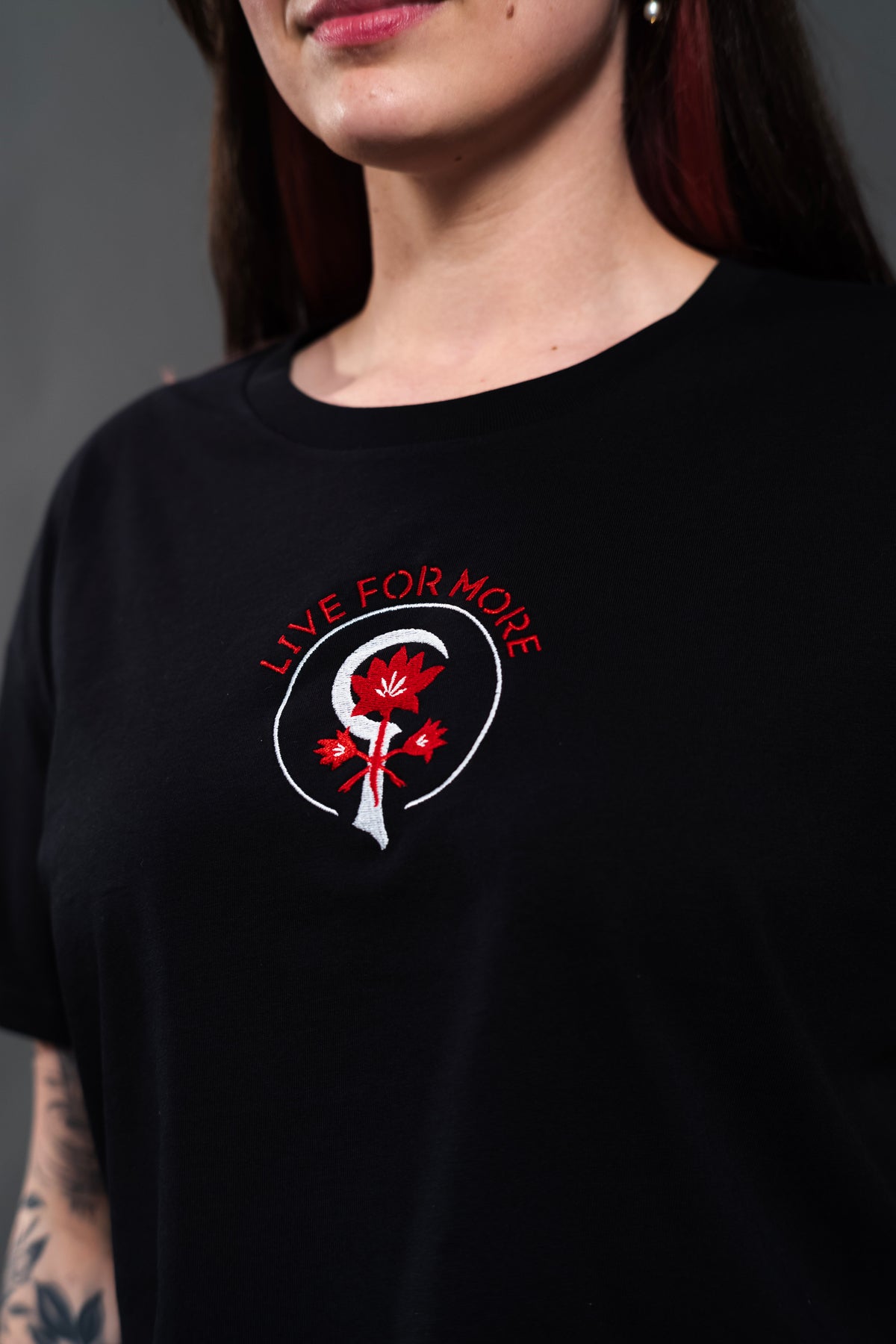 Live For More Embroidered Crop Shirt
