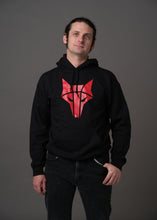 Load image into Gallery viewer, Black hoodie with red wolf Howler sigil 
