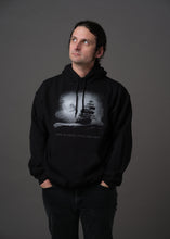 Load image into Gallery viewer, Black hoodie with a pirate ship on the ocean under a full moon and text that reads &#39;Stop fucking with the ship&#39;
