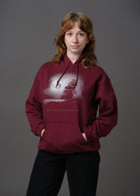 Load image into Gallery viewer, Maroon hoodie with a pirate ship on the ocean under a full moon and text that reads &#39;Stop fucking with the ship&#39;
