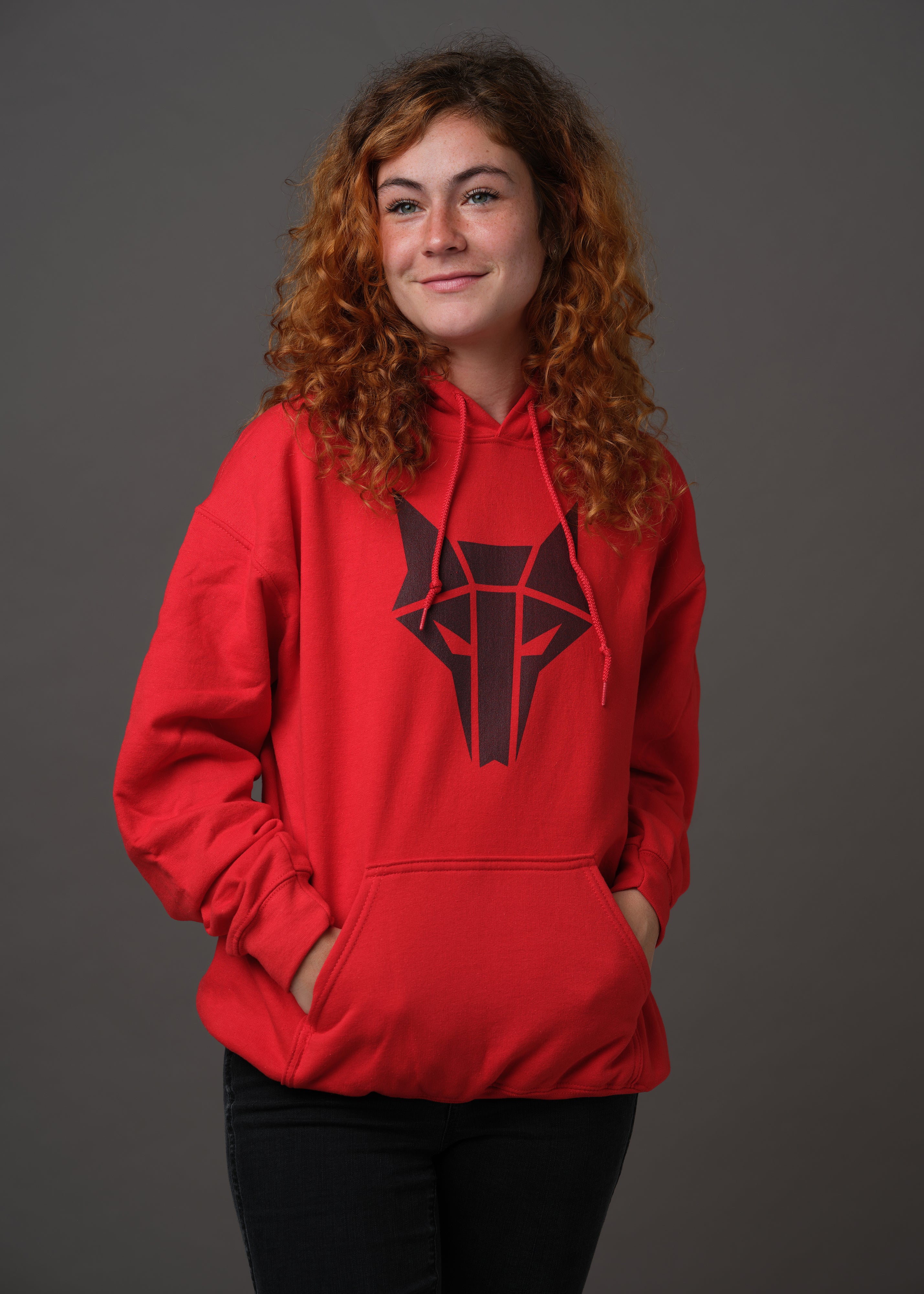 Red hoodie with black howler wolf sigil