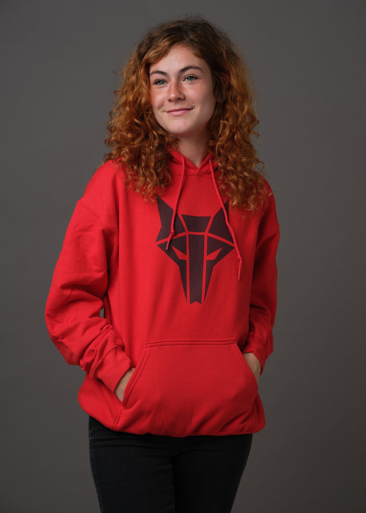 Red hoodie with black howler wolf sigil