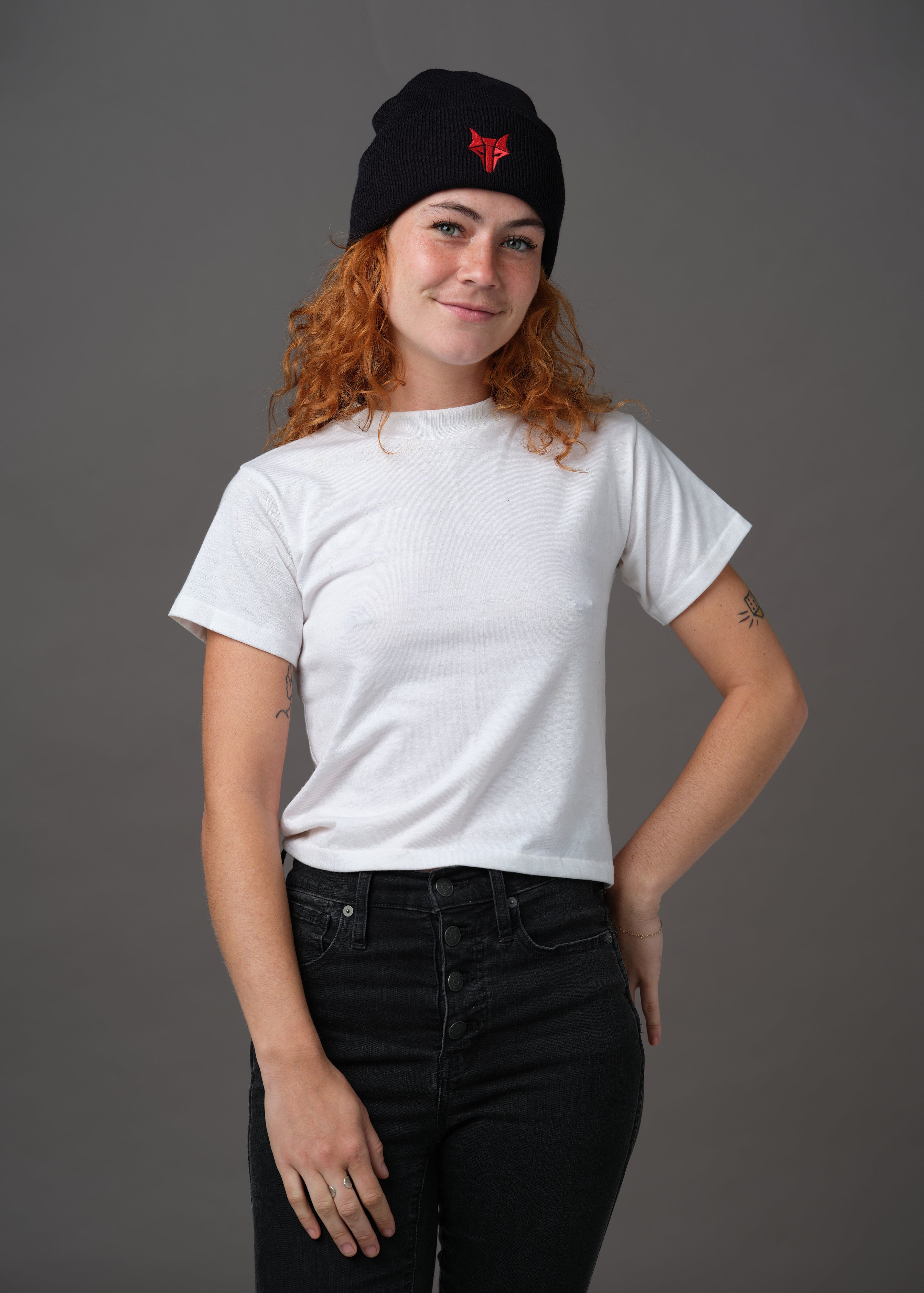 Black beanie hat with red embroidered Howler sigil 