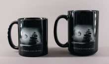 Load image into Gallery viewer, Two sizes of black mugs with a pirate ship on the ocean under a full moon and text that reads &#39;Stop fucking with the ship&#39;
