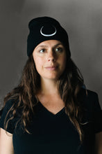 Load image into Gallery viewer, Black beanie with embroidered white Obisidan sigil

