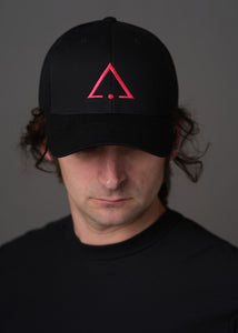 Black hat embroidered with the pink sigil of pleasure slaves and social functionaries
