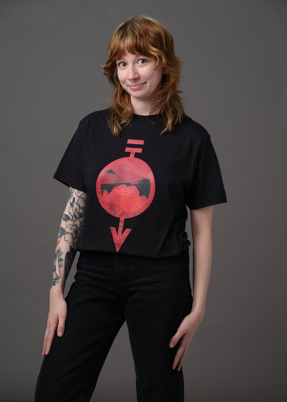 Black shirt featuring the Red Haemanthus flower inside the Red sigil