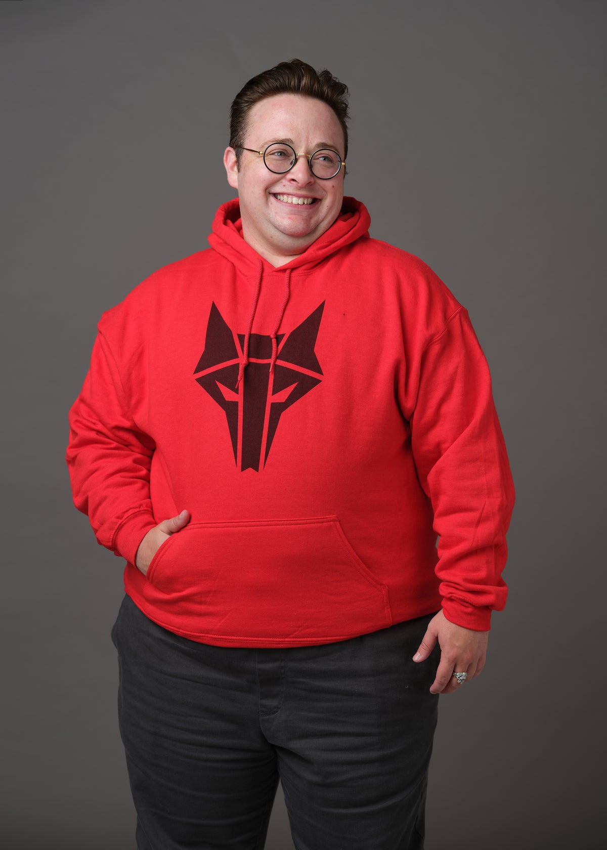 Red hoodie with black howler wolf sigil