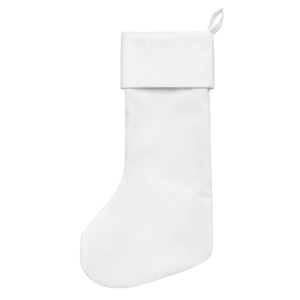 Christmas stocking with a white cuff and red house sigils on a gold background
