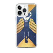 Load image into Gallery viewer, Phone case featuring a muscled winged figure with outstretched arms toward a triangle enclosed in a circle
