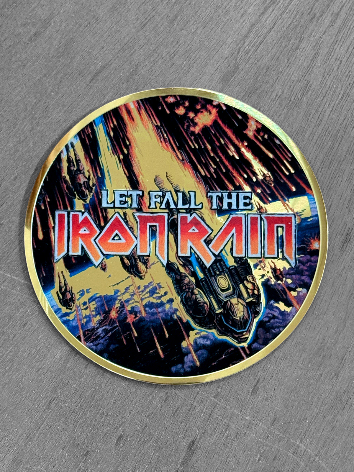 Iron Rain Embossed Metal Decal