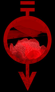 Black shirt featuring the Red Haemanthus flower inside the Red sigil