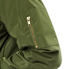 Load image into Gallery viewer, Army green bomber jacket embroidered with the House Mars Wolf Sigil on the front right and Pegasus Legion Sigil on back
