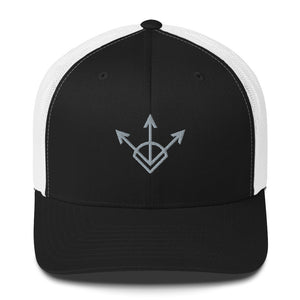 Black and white hat embroidered with the Silver sigil of financiers and businessmen