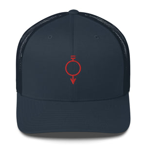 Blue hat embroidered with the red sigil for manual laborers and miners