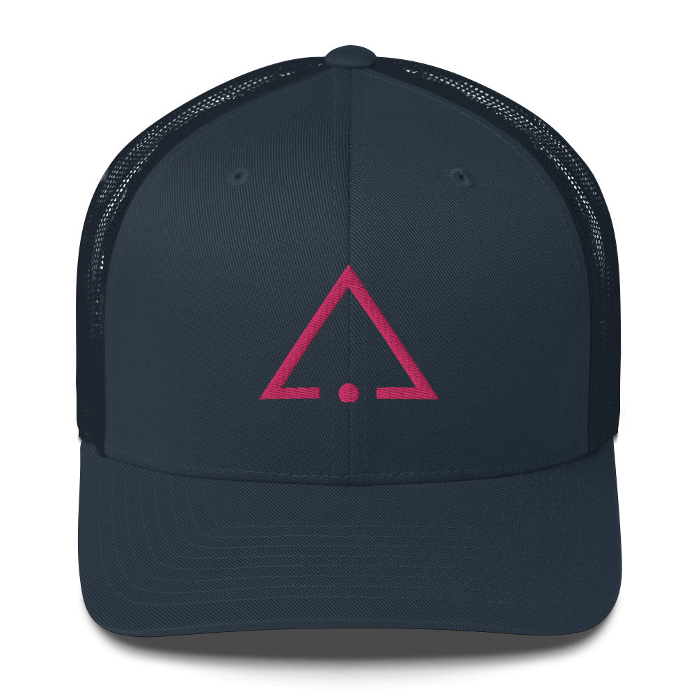 Blue hat embroidered with the pink sigil of pleasure slaves and social functionaries