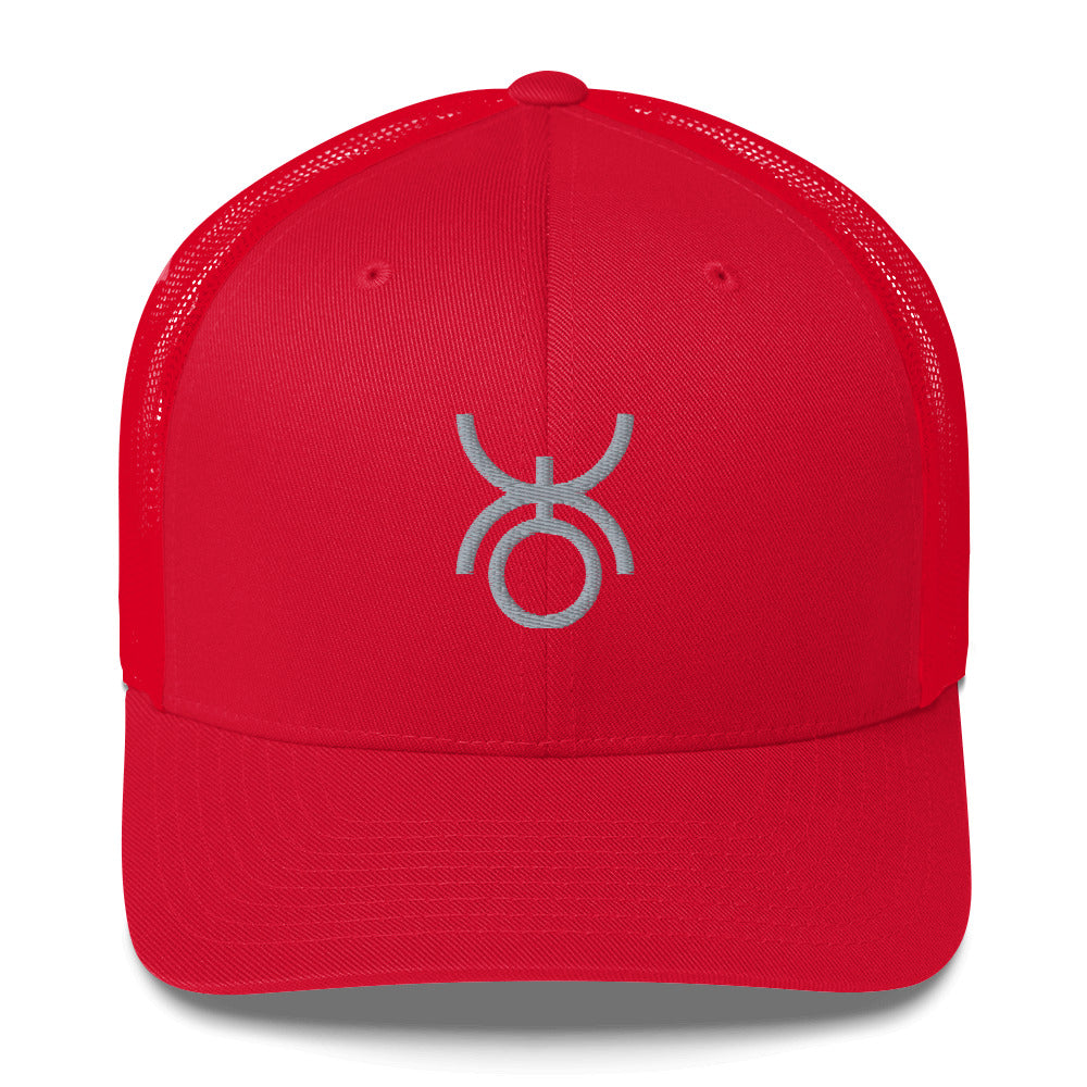 Grey sigil of the soldiers and police on red hat