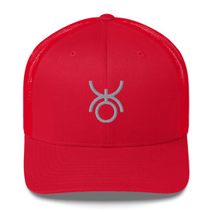 Grey sigil of the soldiers and police on red hat