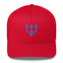 Load image into Gallery viewer, Red hat with blue sigil of bridge crew of starships and pilots
