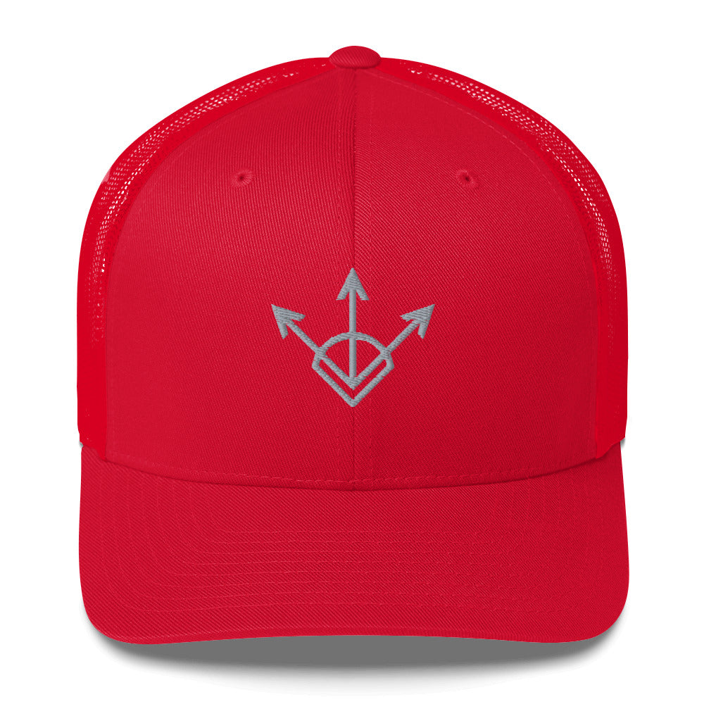 Red  hat embroidered with the Silver sigil of financiers and businessmen