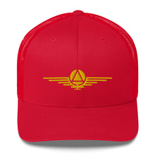 Load image into Gallery viewer, Red hat embroidered with the gold symbol of the rulers of the society
