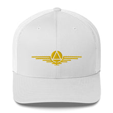 Load image into Gallery viewer, White hat embroidered with the gold symbol of the rulers of the society
