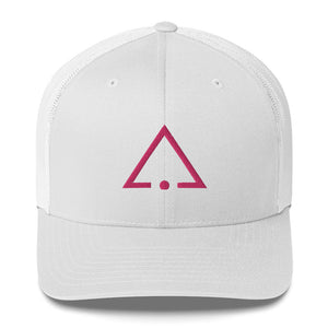 White hat embroidered with the pink sigil of pleasure slaves and social functionaries