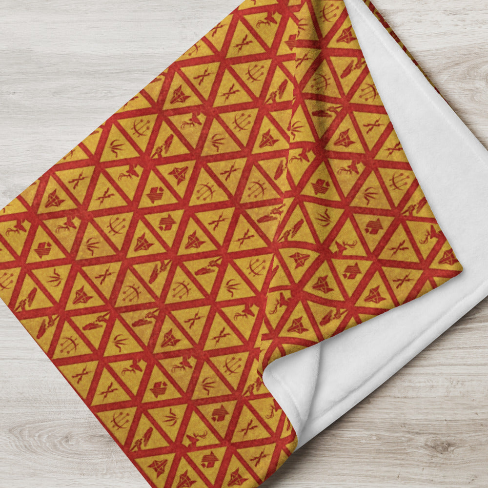 Cozy blanket printed with the red and gold House Sigils from Red Rising