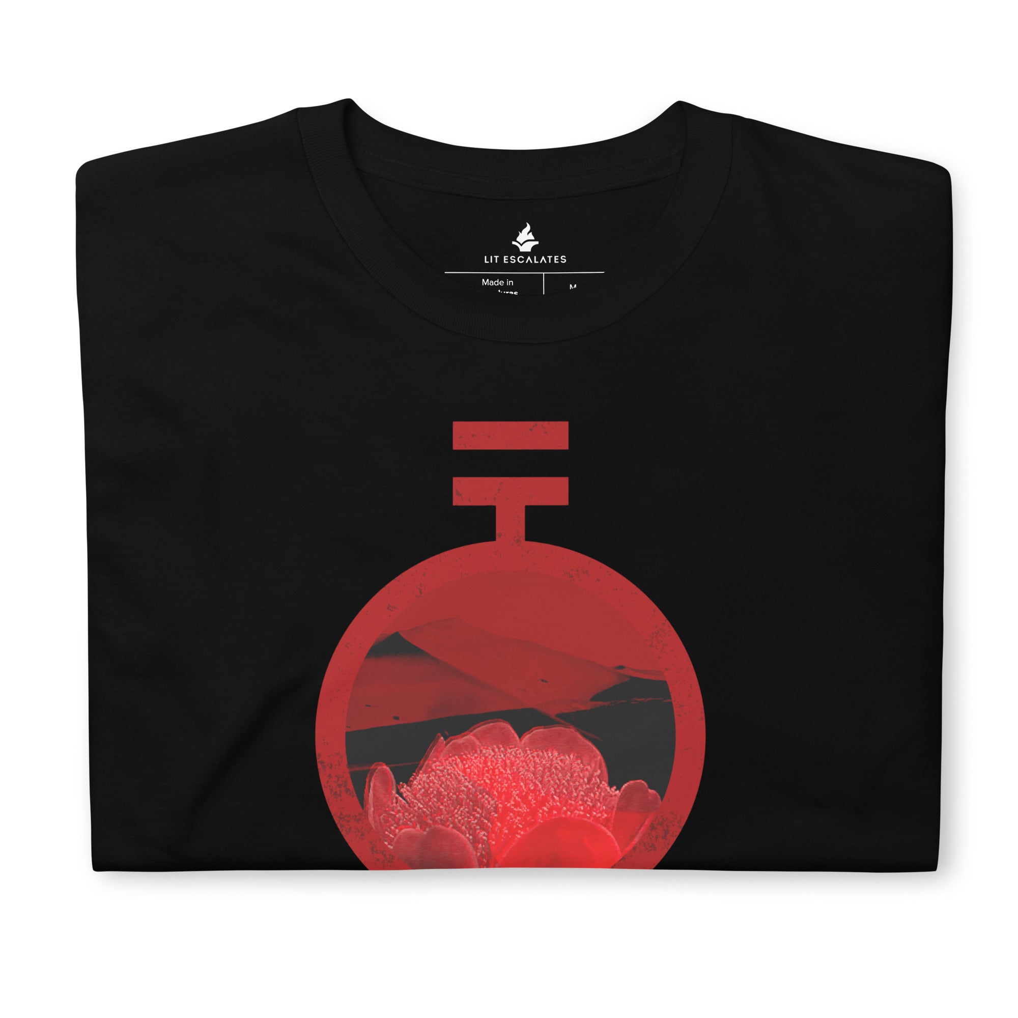 Black shirt featuring the Red Haemanthus flower inside the Red sigil