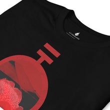 Load image into Gallery viewer, Black shirt featuring the Red Haemanthus flower inside the Red sigil
