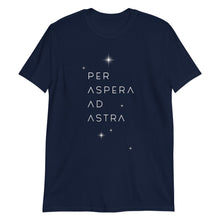 Load image into Gallery viewer, Navy shirt with &quot;Per Aspera Ad Astra&quot; and star field printed in white
