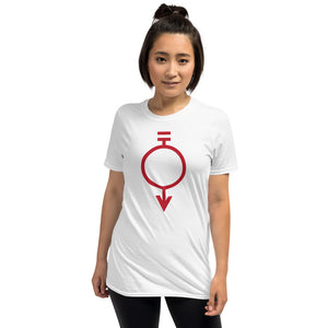 White shirt printed with the red sigil for manual laborers and miners