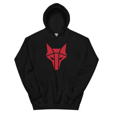 Load image into Gallery viewer, Black hoodie with red wolf Howler sigil 
