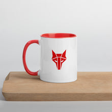 Load image into Gallery viewer, White mug with red handle and interior and a red Howler wolf sigil
